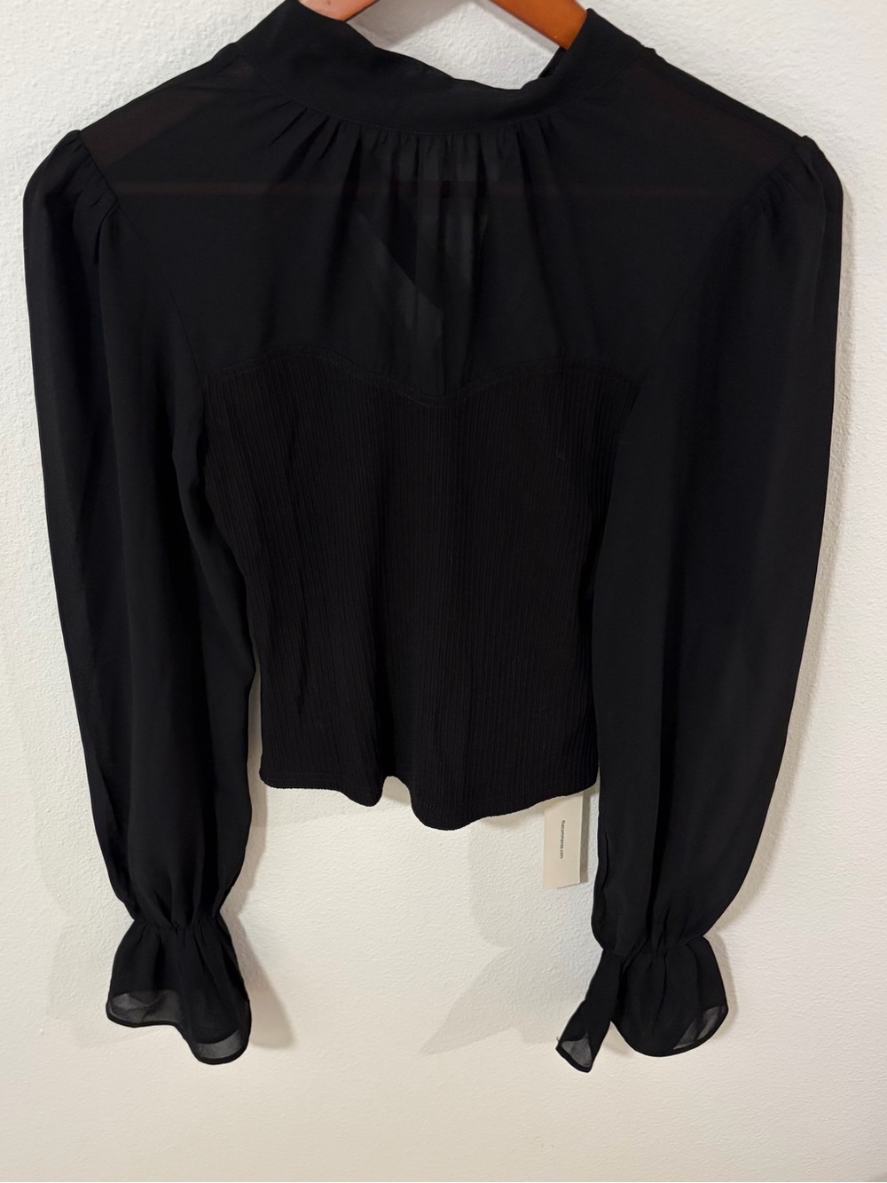 Commense Black Pleated Long-Sleeve Blouse